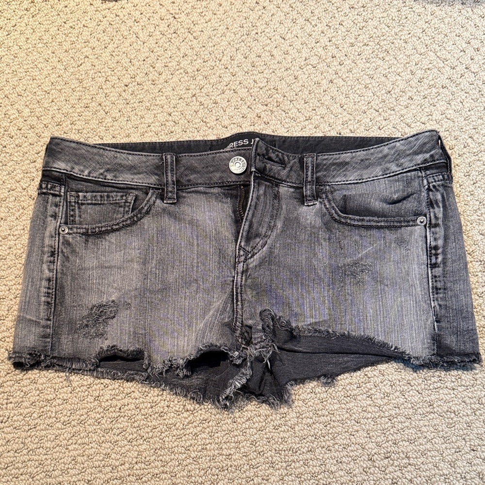 Express Black Distressed Jean Shorts